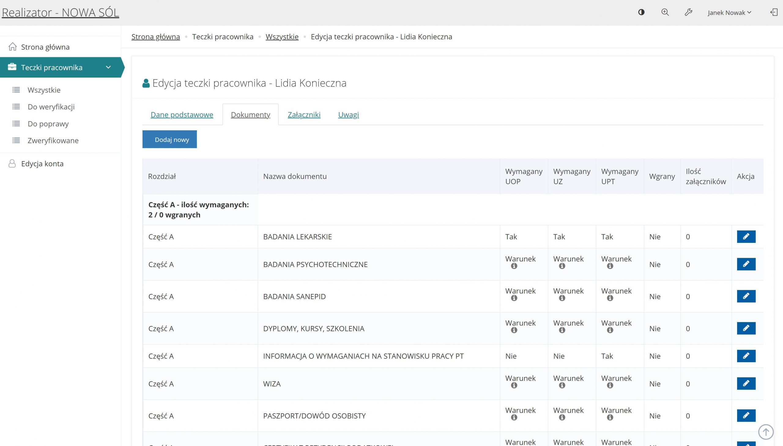 Modul teczka pracownika